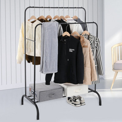 Heavy Duty Metal Double Rail Clothes Garment Hanging Racks Shelf Display Stand - image 1