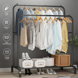 Heavy Duty Metal Double Rail Clothes Garment Hanging Racks Shelf Display Stand - thumbnail 4