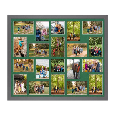 AK Frames 80X70Cm Dark Grey Modern Multi Photo Frame With Emerald Mount - Holds 20 Apertures (18X) 6X4, (2X) 4X4 Photos - image 1