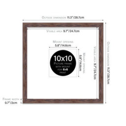 "10X10"" Walnut Picture Frame - 10X10"" Square Frame With 6X6"" Mount For 10X10""/6X6"" Pictures Moderrn Style Thin Edge, 1 Pack" - thumbnail 2