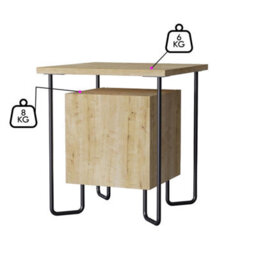 Fwstyle 1 Door Bedside Table Cabinet Oak Finish Black Metal Frame Modern Design - thumbnail 2