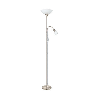 Satin Nickel Floor Lamp With Adjustable Reading Light And White Shade - image 1