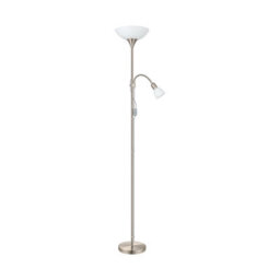 Satin Nickel Floor Lamp With Adjustable Reading Light And White Shade - thumbnail 1