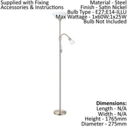 Satin Nickel Floor Lamp With Adjustable Reading Light And White Shade - thumbnail 2