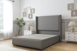 "Sloomy Stratford Pewter Dumfries Divan Bed 2 Drawers Foot-End With 54"" Wingback Headboard & 12"" Footboard 4'6 Double" - thumbnail 1