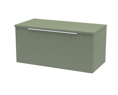 Balterley Tixall Fluted 1 Drawer Wall Hung Vanity Unit With Worktop, Satin Green, 800mm - image 1