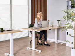 Beliani Manual Adjustable Standing Desk Destines Light Brown/ White 180 Cm 72 Cm - thumbnail 2