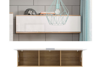 Impact Furniture Wall Cabinet Unit Storage Bedroom Living Room White Gloss And Oak Finish Modern Wall Shelf Cupboard Zele - image 1