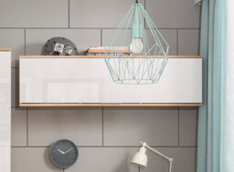 Impact Furniture Wall Cabinet Unit Storage Bedroom Living Room White Gloss And Oak Finish Modern Wall Shelf Cupboard Zele - thumbnail 5