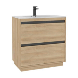 Royal Bathrooms Orion 800mm Natural Oak 2 Drawer Floor Standing Bathroom Vanity Unit With Carrara White Basin & Black Accent Trim - thumbnail 7