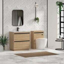 Royal Bathrooms Orion 800mm Natural Oak 2 Drawer Floor Standing Bathroom Vanity Unit With Carrara White Basin & Black Accent Trim - thumbnail 3