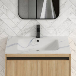 Royal Bathrooms Orion 800mm Natural Oak 2 Drawer Floor Standing Bathroom Vanity Unit With Carrara White Basin & Black Accent Trim - thumbnail 5