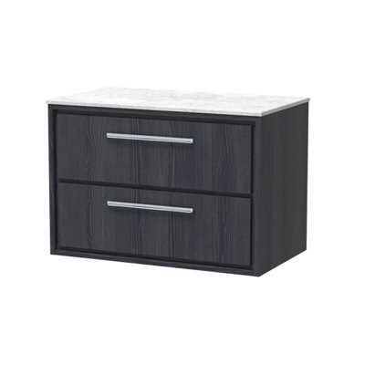 Hudson Reed Lille Wall Hung 2 Drawer Countertop Vanity Unit & Marble Worktop, Graphite Woodgrain, 810 X 460 mm - image 1