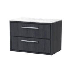 Hudson Reed Lille Wall Hung 2 Drawer Countertop Vanity Unit & Marble Worktop, Graphite Woodgrain, 810 X 460 mm - thumbnail 1