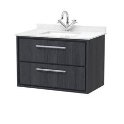 Hudson Reed Lille Wall Hung 2 Drawer Countertop Vanity Unit & Marble Worktop, Graphite Woodgrain, 810 X 460 mm - thumbnail 5