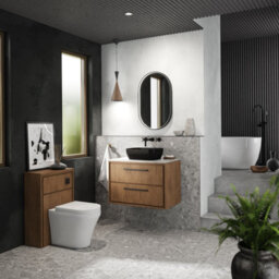 Hudson Reed Lille Wall Hung 2 Drawer Countertop Vanity Unit & Marble Worktop, Graphite Woodgrain, 810 X 460 mm - thumbnail 4