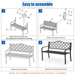 Costway 2 Seater Patio Garden Bench Outdoor Elegent Loveseat W/ Ergonomic Backrest - thumbnail 9
