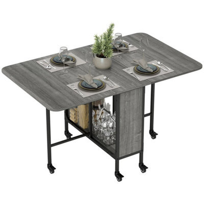 Drop Leaf Table Kitchen Table Extendable Dining Table With Wheels Grey - image 1