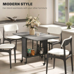 Drop Leaf Table Kitchen Table Extendable Dining Table With Wheels Grey - thumbnail 6