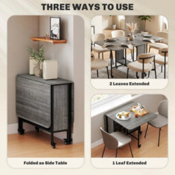 Drop Leaf Table Kitchen Table Extendable Dining Table With Wheels Grey - thumbnail 3