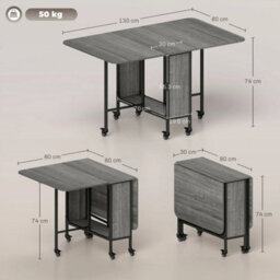 Drop Leaf Table Kitchen Table Extendable Dining Table With Wheels Grey - thumbnail 2