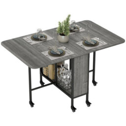 Drop Leaf Table Kitchen Table Extendable Dining Table With Wheels Grey - thumbnail 1