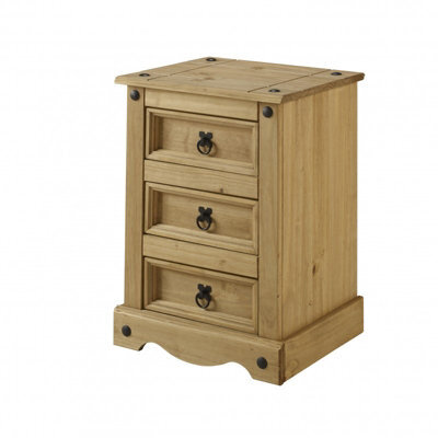 Mercers Furniture Corona 3 Drawer Bedside Cabinet Chest Solid Pine Medium With Mexican Styling - image 1