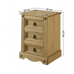 Mercers Furniture Corona 3 Drawer Bedside Cabinet Chest Solid Pine Medium With Mexican Styling - thumbnail 4