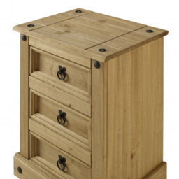 Mercers Furniture Corona 3 Drawer Bedside Cabinet Chest Solid Pine Medium With Mexican Styling - thumbnail 3
