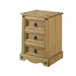 Mercers Furniture Corona 3 Drawer Bedside Cabinet Chest Solid Pine Medium With Mexican Styling - thumbnail 1