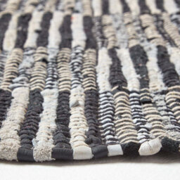Homescapes Black & White Real Leather Handwoven Striped Block Check Rug, 66 X 200 Cm - thumbnail 4