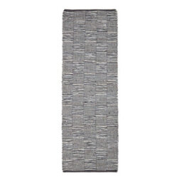 Homescapes Black & White Real Leather Handwoven Striped Block Check Rug, 66 X 200 Cm - thumbnail 2