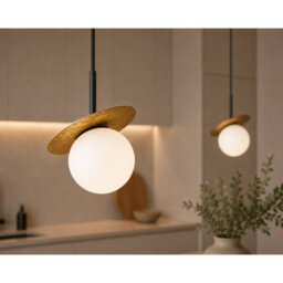 Luminosa Lighting Luminosa Aura Bar Pendant Ceiling Light Black, Gold White Glass Shade 2X E27 - thumbnail 3