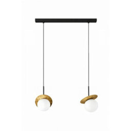 Luminosa Lighting Luminosa Aura Bar Pendant Ceiling Light Black, Gold White Glass Shade 2X E27 - thumbnail 1