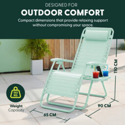 Keplin Standard Model Of Gravity Chair 110X65X90Cm, 2Pk Adjustable Reclining Zero Gravity Lounger For Garden & Patio, Mint - thumbnail 2