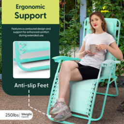 Keplin Standard Model Of Gravity Chair 110X65X90Cm, 2Pk Adjustable Reclining Zero Gravity Lounger For Garden & Patio, Mint - thumbnail 8