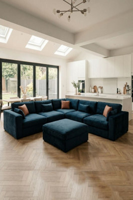 Loft Home Evelyn Teal Blue Fabric Modular Six Section Sofa