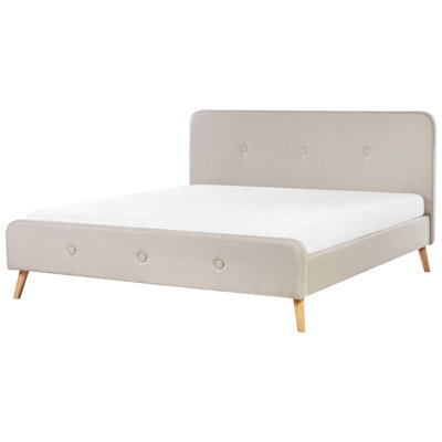 Beliani Bed Faux Linen Rennes 180 X 200 Cm (Eu Super King) Light Beige - image 1