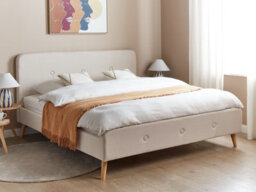Beliani Bed Faux Linen Rennes 180 X 200 Cm (Eu Super King) Light Beige - thumbnail 2