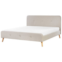Beliani Bed Faux Linen Rennes 180 X 200 Cm (Eu Super King) Light Beige - thumbnail 1