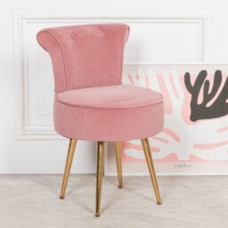 Amour Velvet Pink Gold Legs Dressing Table Stool Upholstered Bedroom Chair