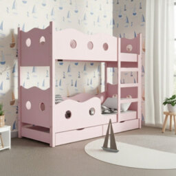 Nemo 180 Bunk Bed For 2 Mdf With Wooden Legs Slatted Bases Mattresses And Storage  188 X 81 X 180Cm Pink - thumbnail 4