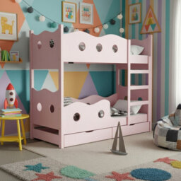 Nemo 180 Bunk Bed For 2 Mdf With Wooden Legs Slatted Bases Mattresses And Storage  188 X 81 X 180Cm Pink