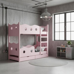 Nemo 180 Bunk Bed For 2 Mdf With Wooden Legs Slatted Bases Mattresses And Storage  188 X 81 X 180Cm Pink - thumbnail 2