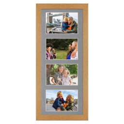 AK Frames 50X20Cm Oak Modern Multi Photo Frame With Mid Grey Mount - Holds 4 Apertures (4X) 6X4 Photos