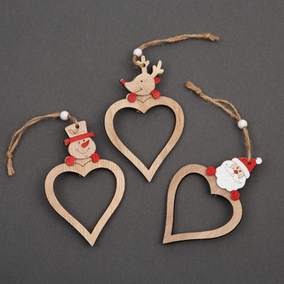 Shatchi Christmas Tree Ornaments Wooden Aesthetic Hanging Decorations Heart Shape 3Pcs - image 1
