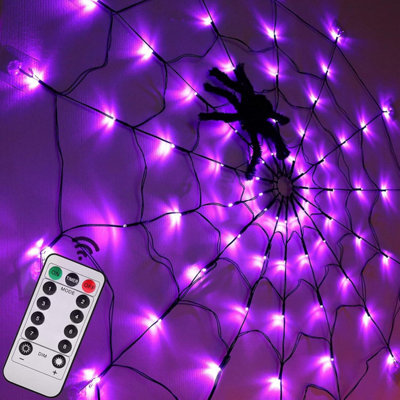 4Ft Purple Spider Web Lights, 70 Led Remote Control With 8 Modes, Waterproof For Indoor Outdoor Halloween House & Garden Decor - image 1