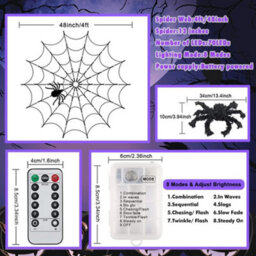 4Ft Purple Spider Web Lights, 70 Led Remote Control With 8 Modes, Waterproof For Indoor Outdoor Halloween House & Garden Decor - thumbnail 4