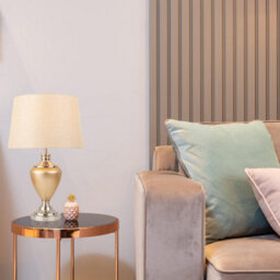 Lighting Supermarket Hepburn Large Ceramic Table Lamp Beige Shade Champagne Gold Silver Finish 58Cm - thumbnail 3