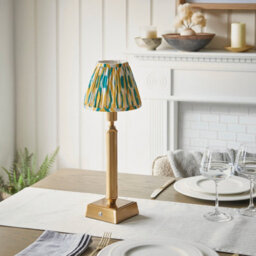 Luminosa Lighting Luminosa Trobridge Rechargeable Brushed Aged Brass Plate With Yellow Table Lamp With Jade Fabric Ikat Shade 16Cm Integrated Led - thumbnail 3
